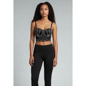 Bejeweled Bustier Corset Crop Top Bra Size Medium Rhinestone Bling Sexy Madonna